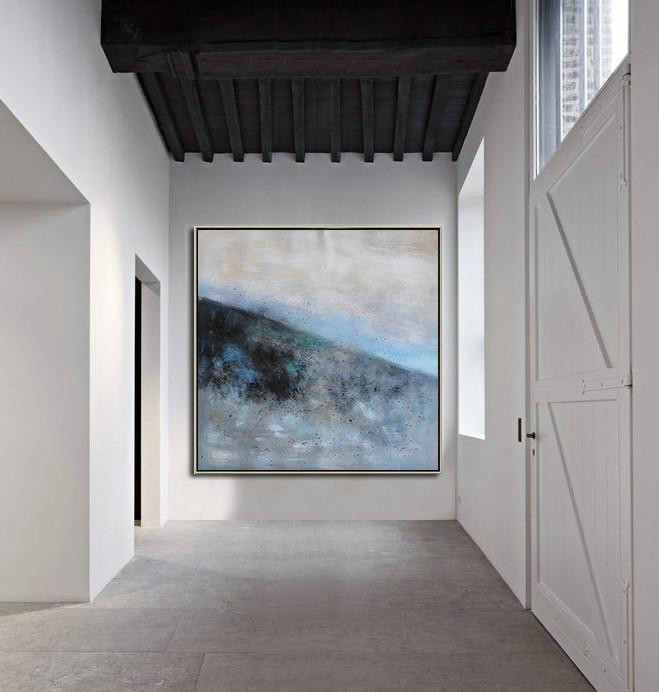 Original Abstract Painting Extra Large Canvas Art,Oversized Abstract Landscape Painting,Canvas Paintings For Sale,Gray,Blue,Black.etc